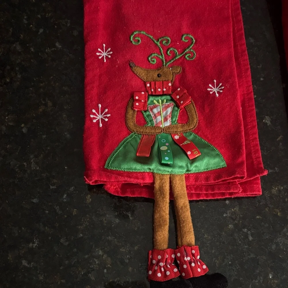 Pier One Festive Red Reindeer Christmas Drying Dish Tea Towels Set of 3